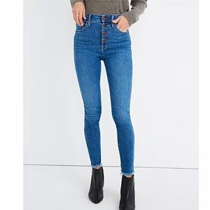 Madewell 10” High Rise Skinny Jeans Sz 28 Button Front Raw Hem Mackey Wash